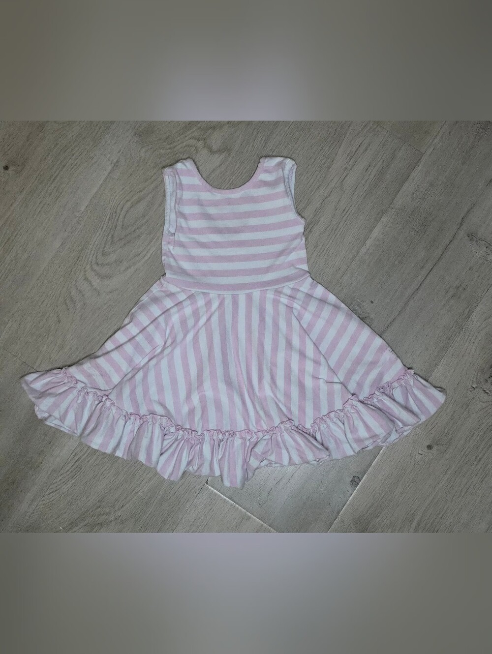 SweetHoney Pink and White Striped Ruffle Hem Dress, Girls Size 3T